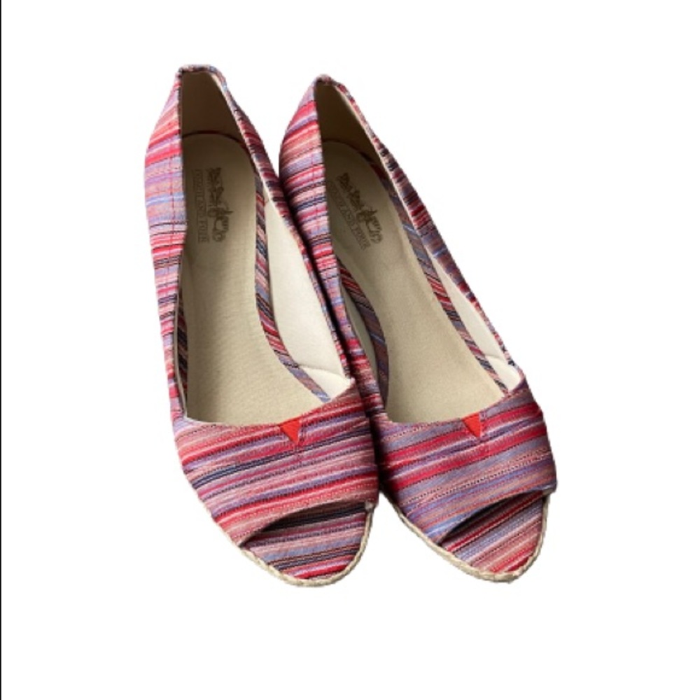 Coach Espadrille Pink-Multi Striped Wedges Size8.5